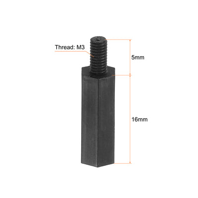 Harfington M3 Nylon Hex Standoff Screws Nuts, 100Pack PCB Threaded Kit(16mm+5mm, Black)