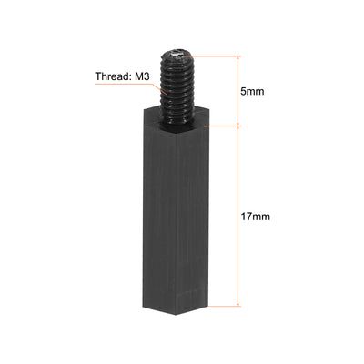 Harfington M3 Nylon Hex Standoff Screws Nuts, 100Pack PCB Threaded Kit(17mm+5mm, Black)