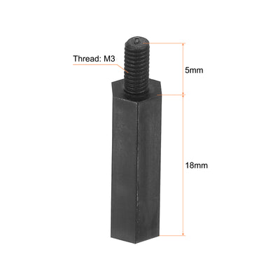 Harfington M3 Nylon Hex Standoff Screws Nuts, 100Pack PCB Threaded Kit(18mm+5mm, Black)