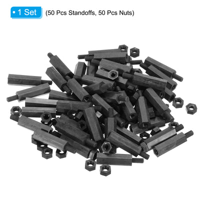 Harfington M3 Nylon Hex Standoff Screws Nuts, 100Pack PCB Threaded Kit(18mm+5mm, Black)