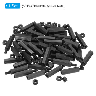 Harfington M3 Nylon Hex Standoff Screws Nuts, 100Pack PCB Threaded Kit(20mm+5mm, Black)