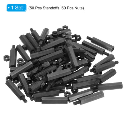 Harfington M3 Nylon Hex Standoff Screws Nuts, 100Pack PCB Threaded Kit(22mm+5mm, Black)