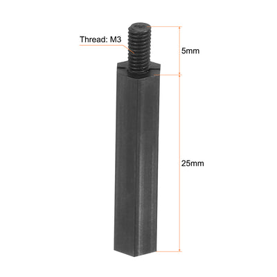 Harfington M3 Nylon Hex Standoff Screws Nuts, 100Pack PCB Threaded Kit(25mm+5mm, Black)