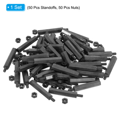 Harfington M3 Nylon Hex Standoff Screws Nuts, 100Pack PCB Threaded Kit(28mm+5mm, Black)