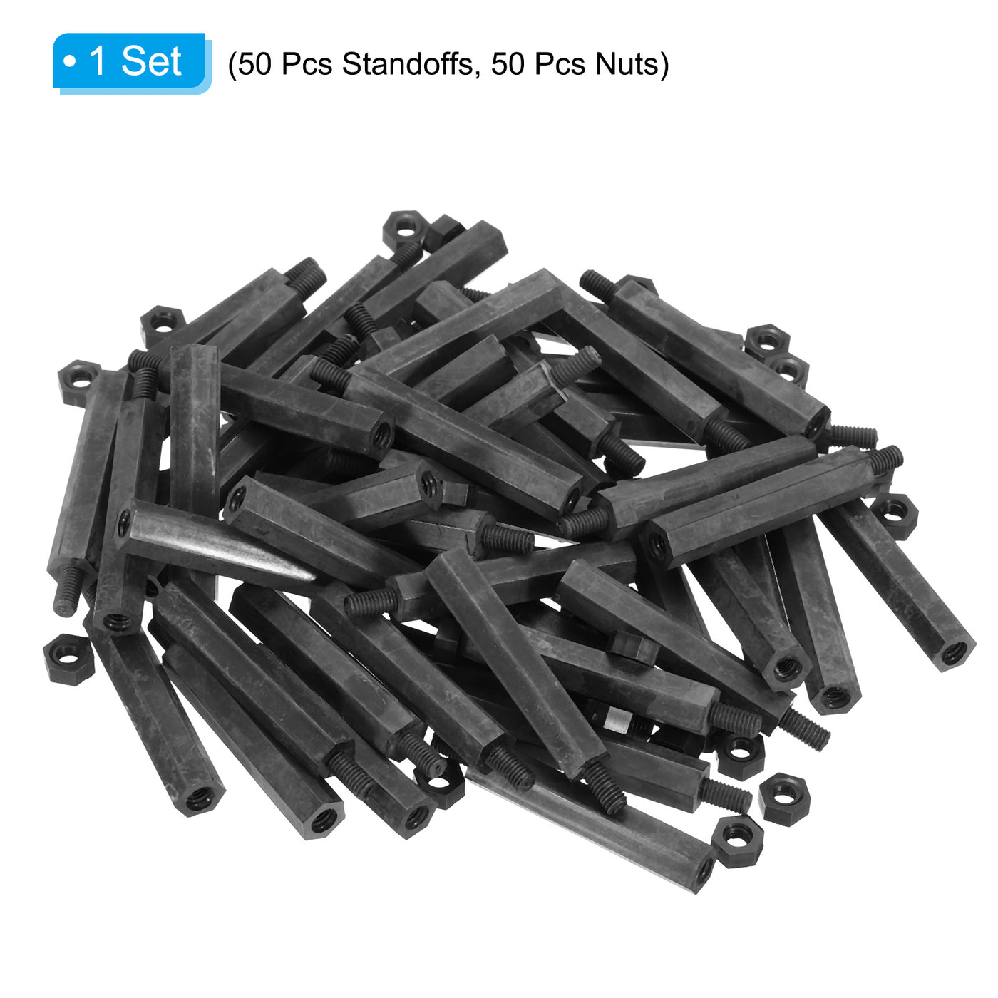 Harfington M3 Nylon Hex Standoff Screws Nuts, 100Pack PCB Threaded Kit(30mm+5mm, Black)