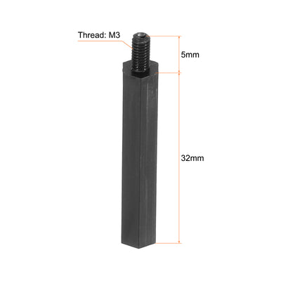 Harfington M3 Nylon Hex Standoff Screws Nuts, 50Pack PCB Threaded Kit(32mm+5mm, Black)