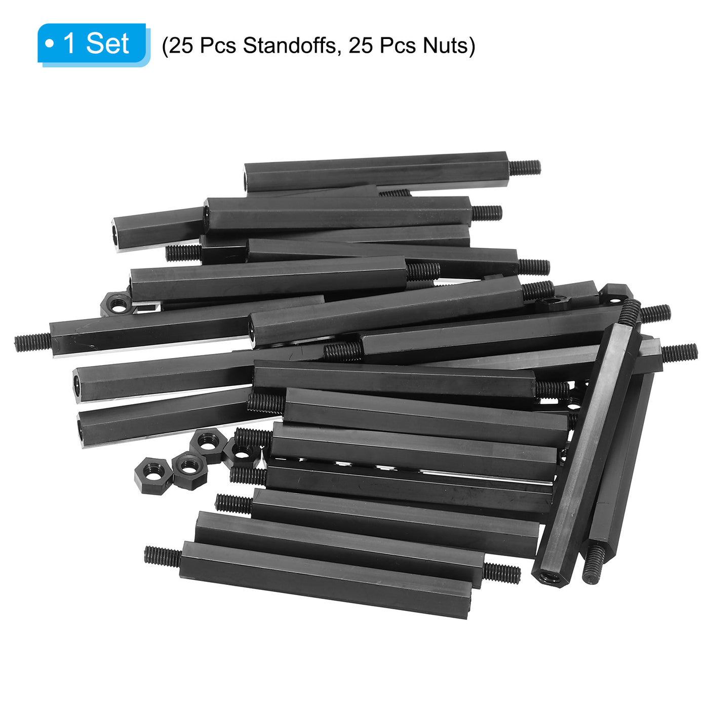 Harfington M3 Nylon Hex Standoff Screws Nuts, 50Pack PCB Threaded Kit(45mm+5mm, Black)