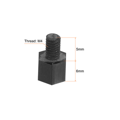 Harfington M4 Nylon Hex Standoff Screws Nuts, 100Pack PCB Threaded Kit(6mm+5mm, Black)