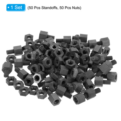 Harfington M4 Nylon Hex Standoff Screws Nuts, 100Pack PCB Threaded Kit(6mm+5mm, Black)