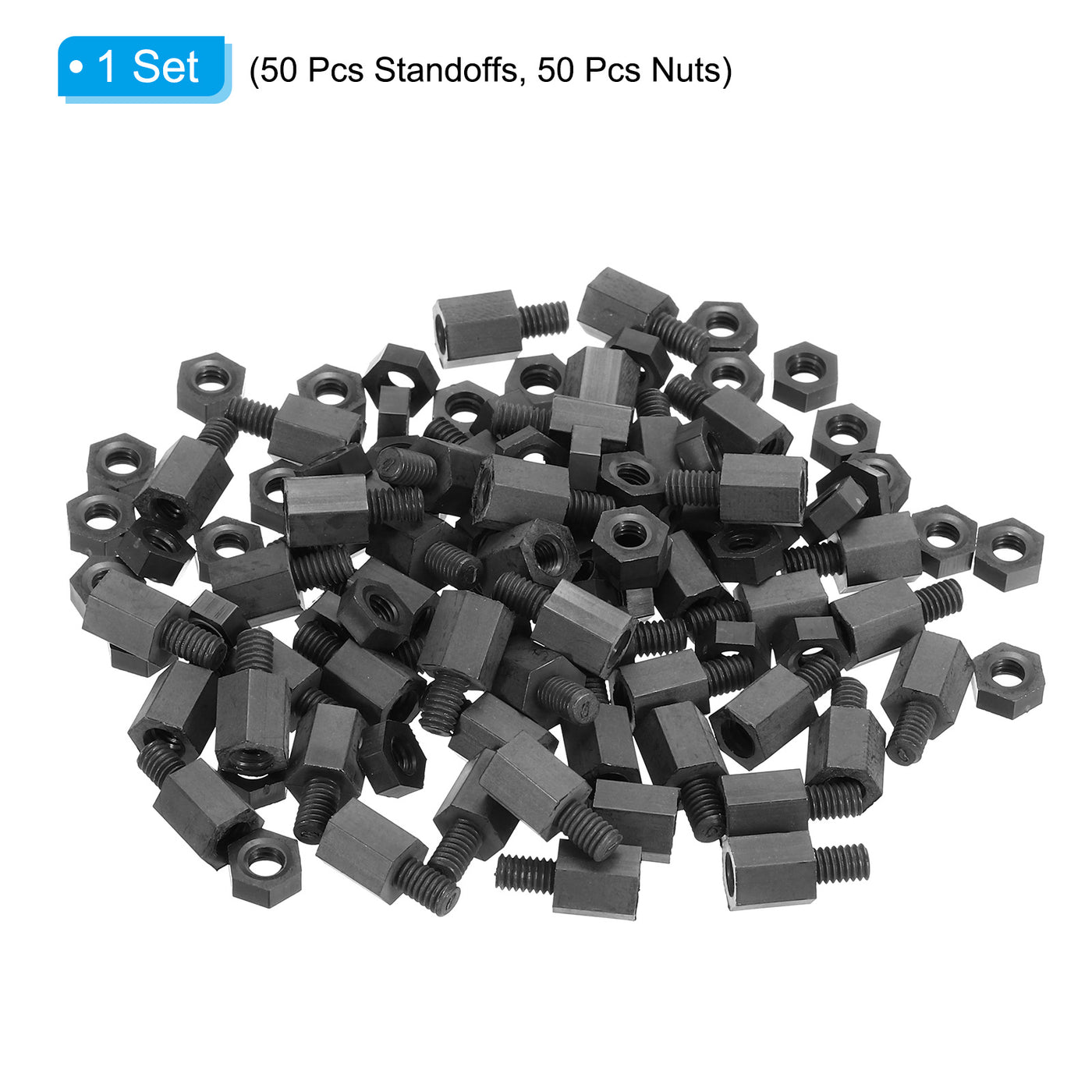 Harfington M4 Nylon Hex Standoff Screws Nuts, 100Pack PCB Threaded Kit(8mm+5mm, Black)