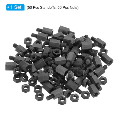 Harfington M4 Nylon Hex Standoff Screws Nuts, 100Pack PCB Threaded Kit(9mm+5mm, Black)