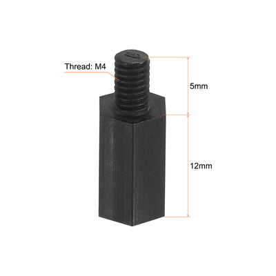Harfington M4 Nylon Hex Standoff Screws Nuts, 100Pack PCB Threaded Kit(12mm+5mm, Black)