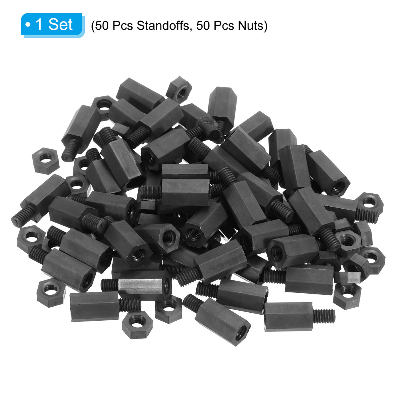 Harfington M4 Nylon Hex Standoff Screws Nuts, 100Pack PCB Threaded Kit(12mm+5mm, Black)