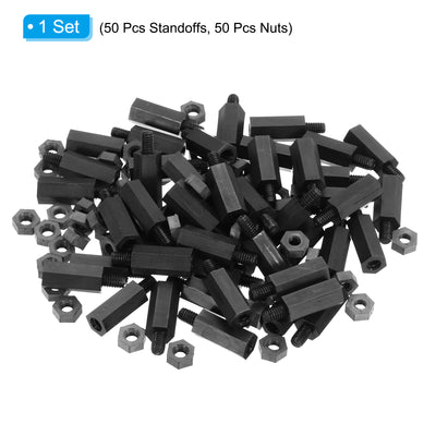 Harfington M4 Nylon Hex Standoff Screws Nuts, 100Pack PCB Threaded Kit(16mm+5mm, Black)