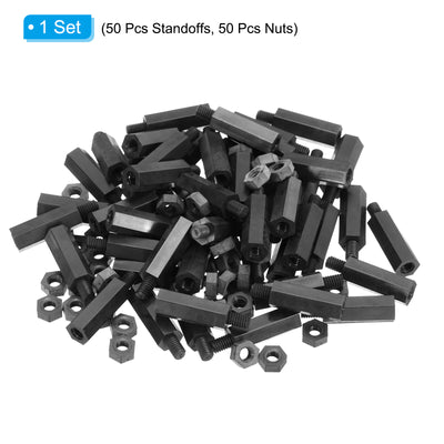 Harfington M4 Nylon Hex Standoff Screws Nuts, 100Pack PCB Threaded Kit(20mm+5mm, Black)