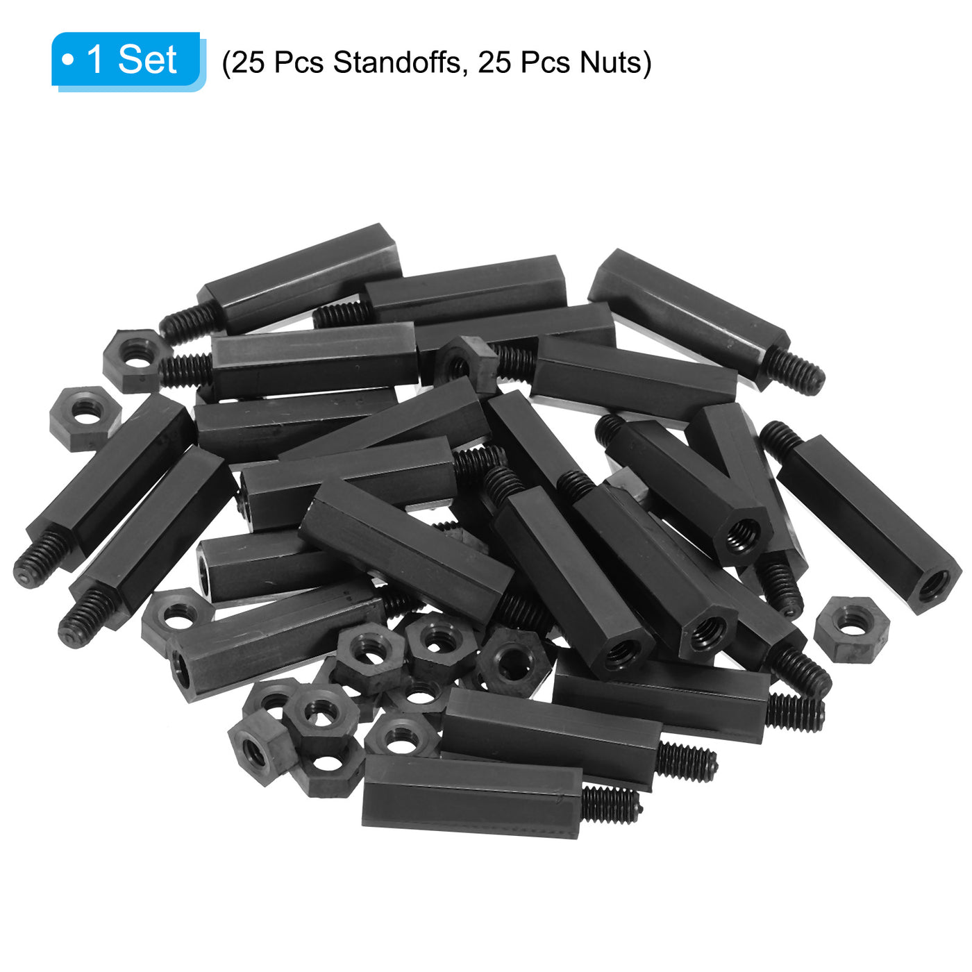 Harfington M4 Nylon Hex Standoff Screws Nuts, 50Pack PCB Threaded Kit(22mm+5mm, Black)