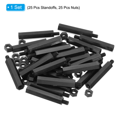 Harfington M4 Nylon Hex Standoff Screws Nuts, 50Pack PCB Threaded Kit(35mm+5mm, Black)