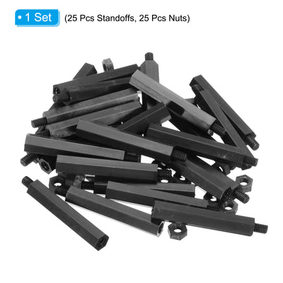 Harfington M4 Nylon Hex Standoff Screws Nuts, 50Pack PCB Threaded Kit(40mm+5mm, Black)