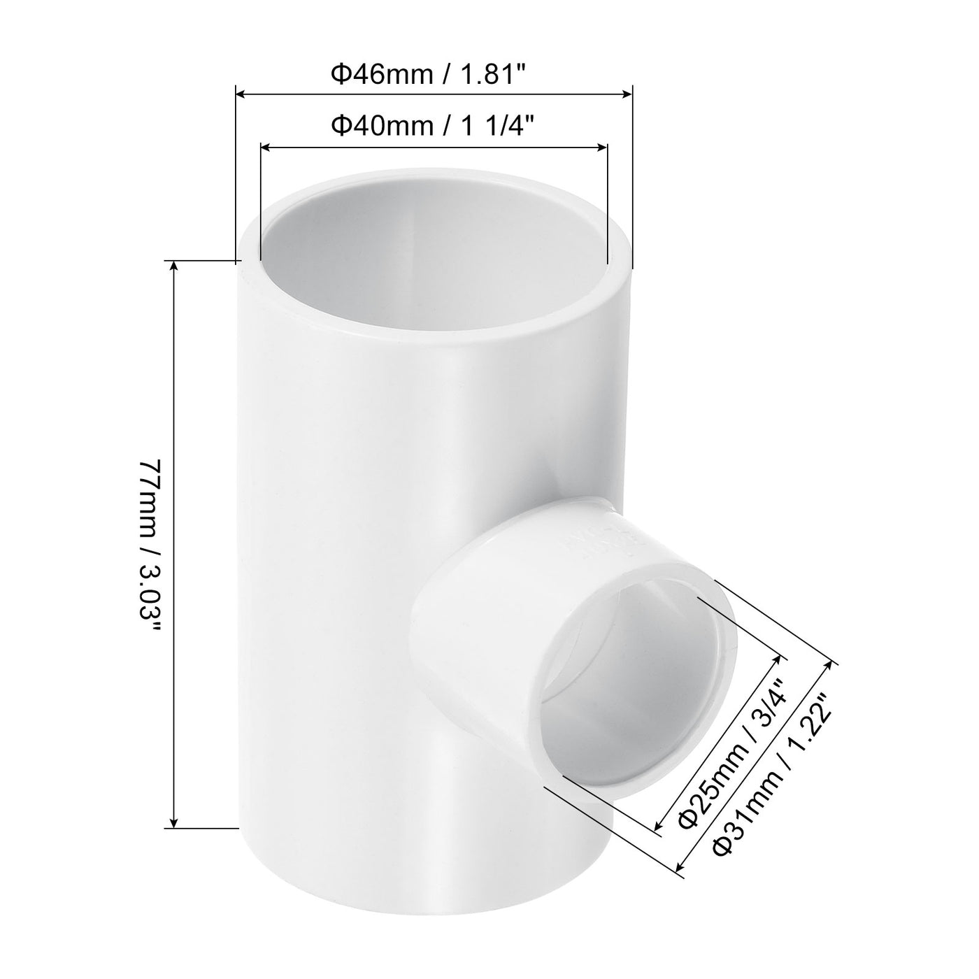 Harfington 1 1/4" x 1" 3 Way Tee Pipe Fittings UPVC, 3 Pack Joint Coupling Pipe, White