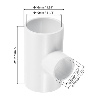 Harfington 1 1/4" x 1" 3 Way Tee Pipe Fittings UPVC, 3 Pack Joint Coupling Pipe, White