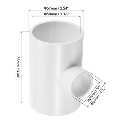 Harfington 1 1/2" x 3/4" 3 Way Tee Pipe Fittings UPVC, 3 Pack Joint Coupling Pipe, White