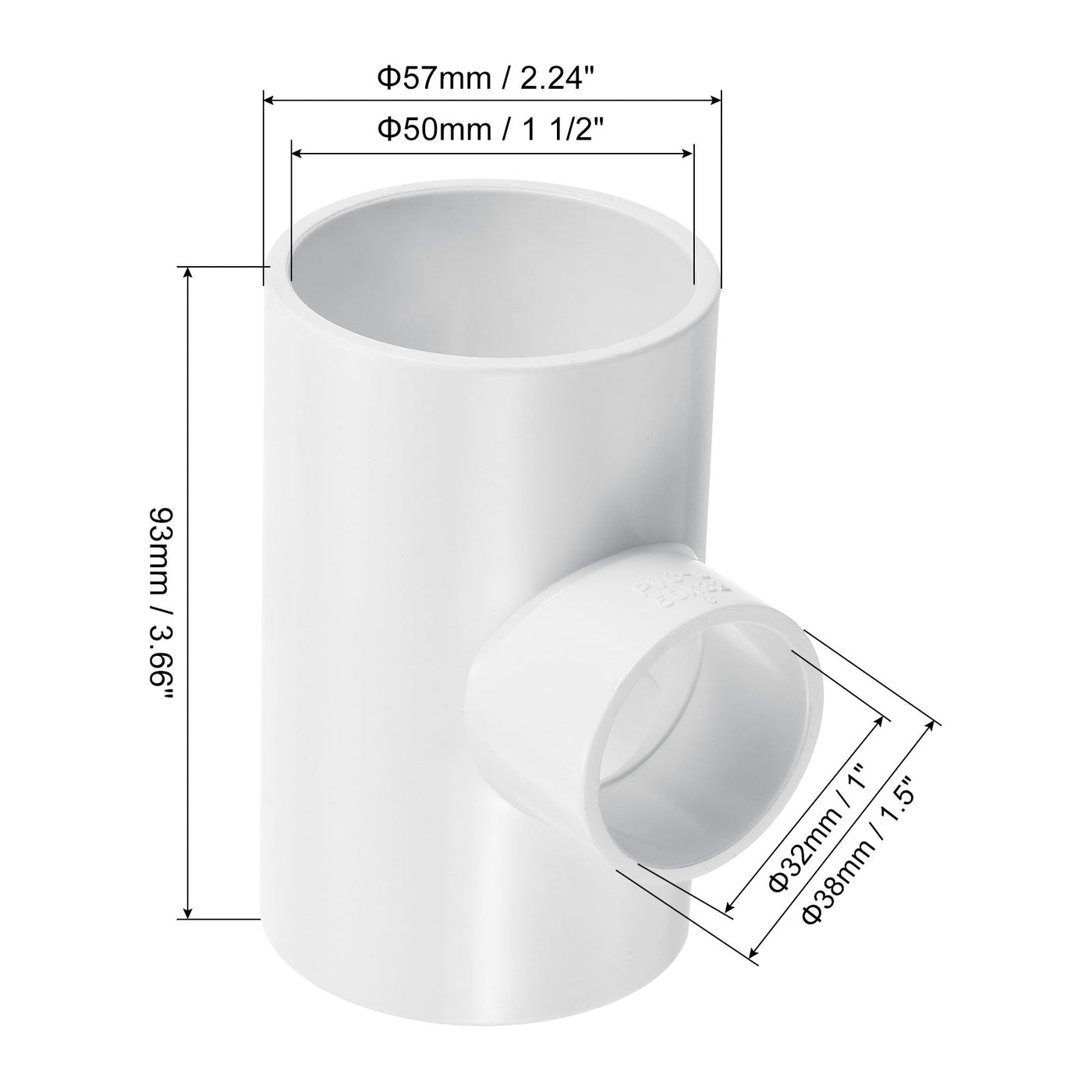 Harfington 1 1/2" x 1" 3 Way Tee Pipe Fittings UPVC, 2 Pack Joint Coupling Pipe, White