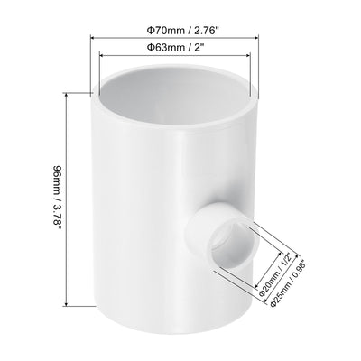 Harfington 2" x 1/2" 3 Way Tee Pipe Fittings UPVC, 2 Pack Joint Coupling Pipe, White