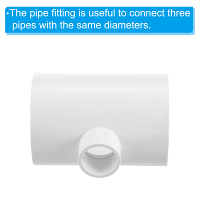 Harfington 2" x 3/4" 3 Way Tee Pipe Fittings UPVC, 2 Pack Joint Coupling Pipe, White