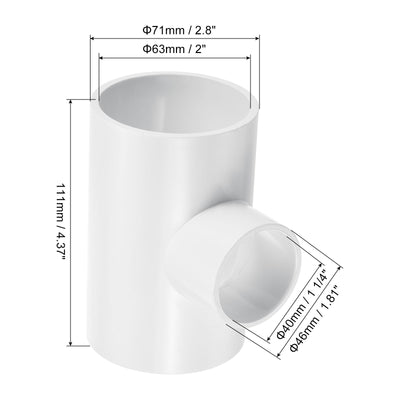 Harfington 2" x 1 1/4" 3 Way Tee Pipe Fittings UPVC, Joint Coupling Pipe Adapter, White