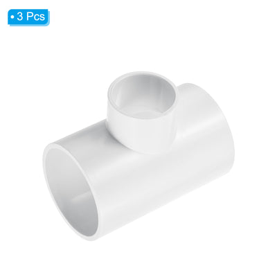 Harfington 2" x 1 1/4" 3 Way Tee Pipe Fittings UPVC, 3 Pack Joint Coupling Pipe, White