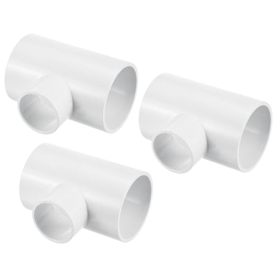 Harfington 2" x 1 1/4" 3 Way Tee Pipe Fittings UPVC, 3 Pack Joint Coupling Pipe, White