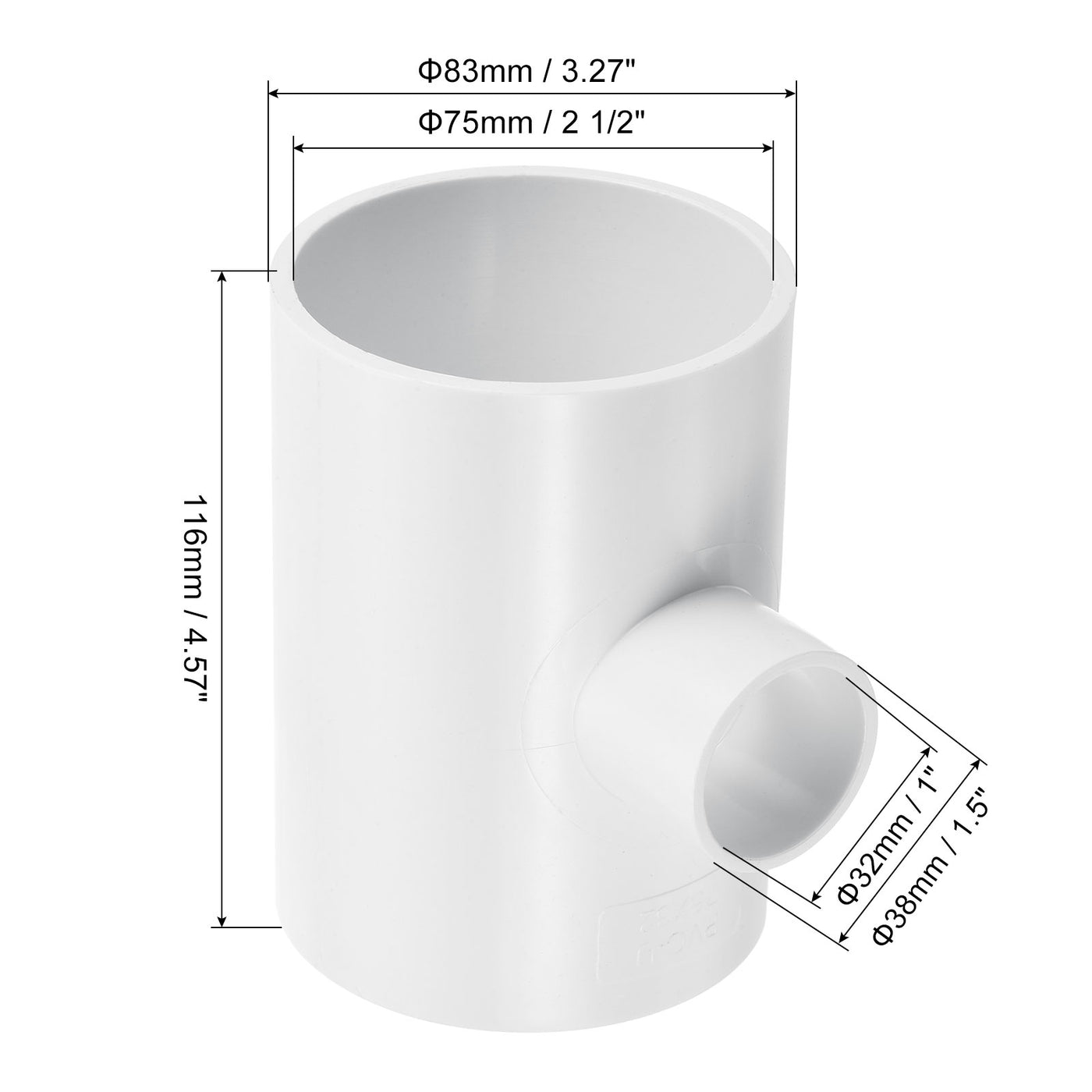 Harfington 2 1/2" x 1" 3 Way Tee Pipe Fittings UPVC, Joint Coupling Pipe Adapter, White