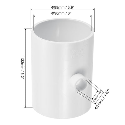 Harfington 3" x 1/2" 3 Way Tee Pipe Fittings UPVC, Joint Coupling Pipe Adapter, White