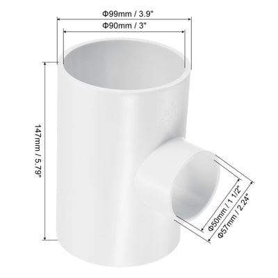 Harfington 3" x 1 1/2" 3 Way Tee Pipe Fittings UPVC, Joint Coupling Pipe Adapter, White
