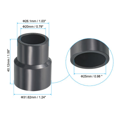 Harfington UPVC Reducer Pipe Fitting 1x0.8 Inch Socket, 4 Pack Straight Coupling Adapter Connector, Grey
