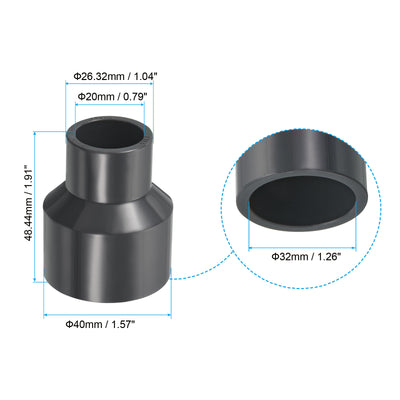 Harfington UPVC Reducer Pipe Fitting 1.3x0.8 Inch Socket, 2 Pack Straight Coupling Adapter Connector, Grey