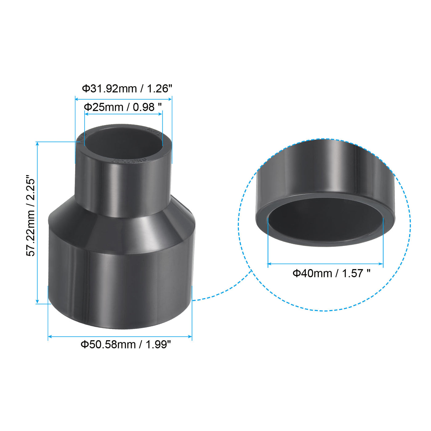 Harfington UPVC Reducer Pipe Fitting 1.6x1 Inch Socket, 3 Pack Straight Coupling Adapter Connector, Grey