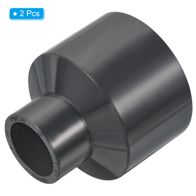 Harfington UPVC Reducer Pipe Fitting 2x1 Inch Socket, 2 Pack Straight Coupling Adapter Connector, Grey