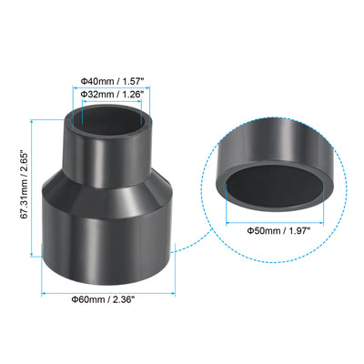 Harfington UPVC Reducer Pipe Fitting 2x1.3 Inch Socket, 2 Pack Straight Coupling Adapter Connector, Grey