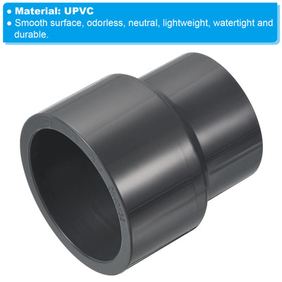 Harfington UPVC Reducer Pipe Fitting 2x1.6 Inch Socket, Straight Coupling Adapter Connector, Grey