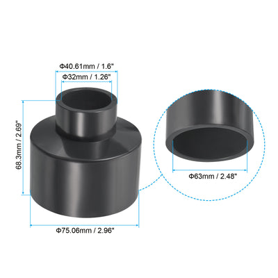 Harfington UPVC Reducer Pipe Fitting 2.5x1.3 Inch Socket, 2 Pack Straight Coupling Adapter Connector, Grey