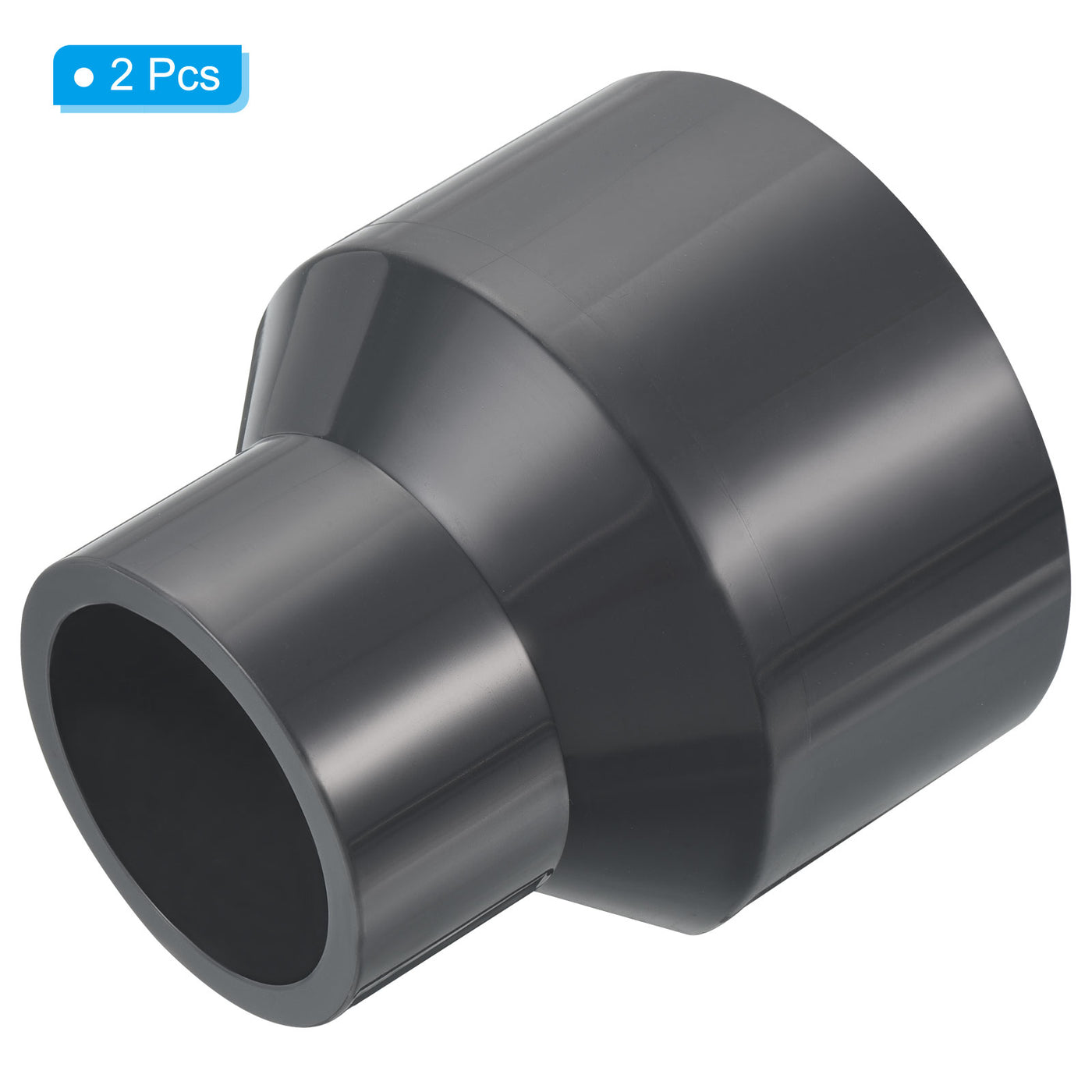 Harfington UPVC Reducer Pipe Fitting 2.5x1.6 Inch Socket, 2 Pack Straight Coupling Adapter Connector, Grey