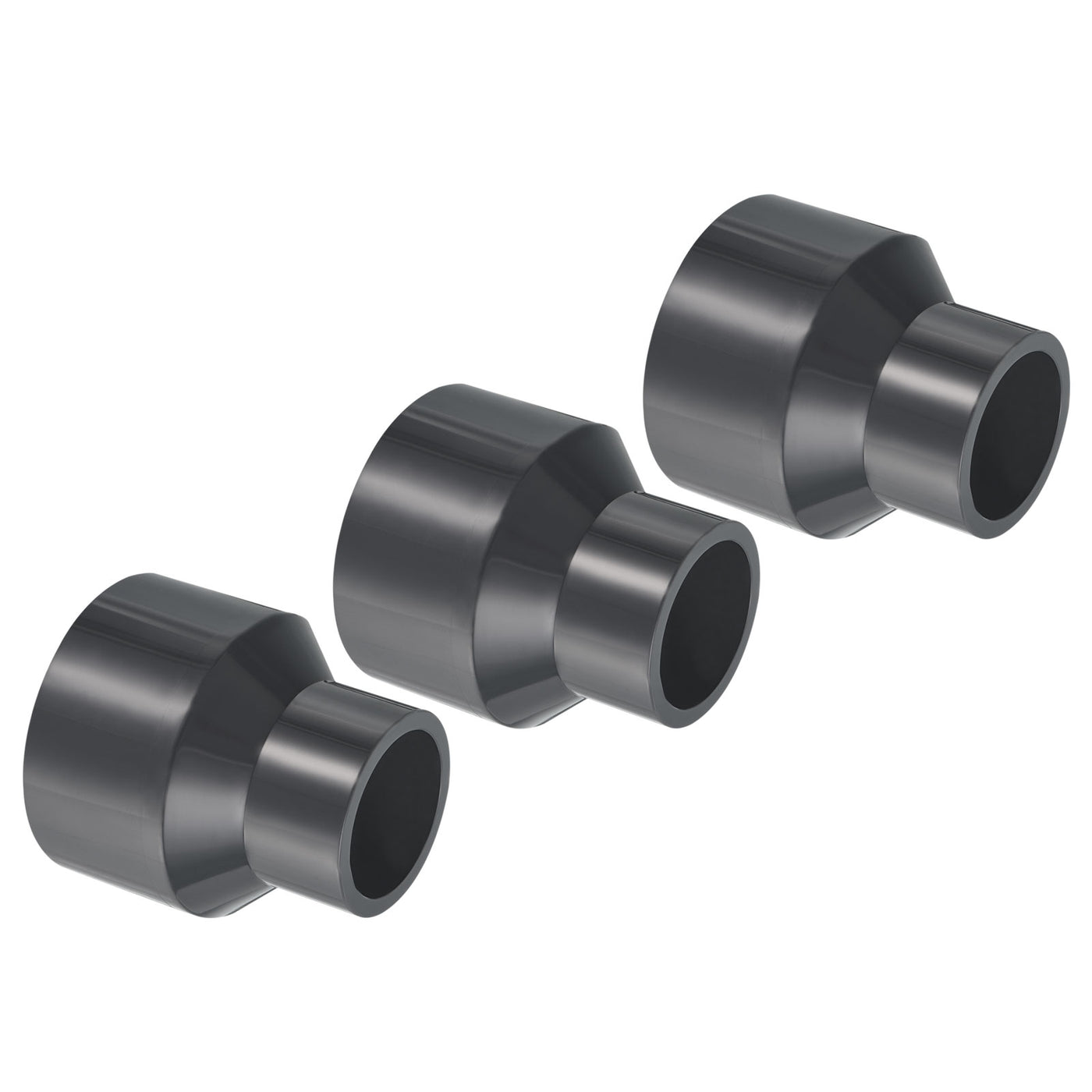 Harfington UPVC Reducer Pipe Fitting 2.5x1.6 Inch Socket, 3 Pack Straight Coupling Adapter Connector, Grey