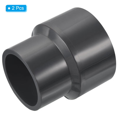 Harfington UPVC Reducer Pipe Fitting 2.5x2 Inch Socket, 2 Pack Straight Coupling Adapter Connector, Grey