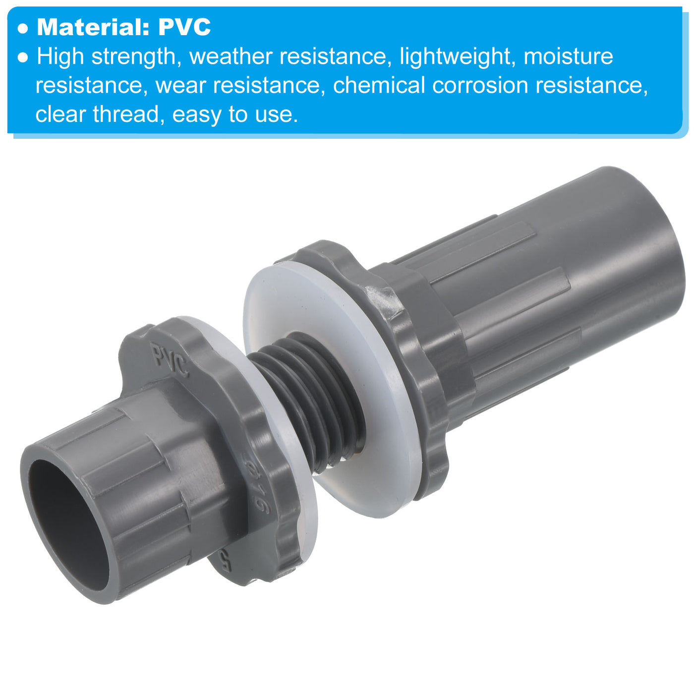 Harfington PVC Water Tank Pipe Fitting 3/8" ID DN10, Straight Tube Adapter Connector, Grey