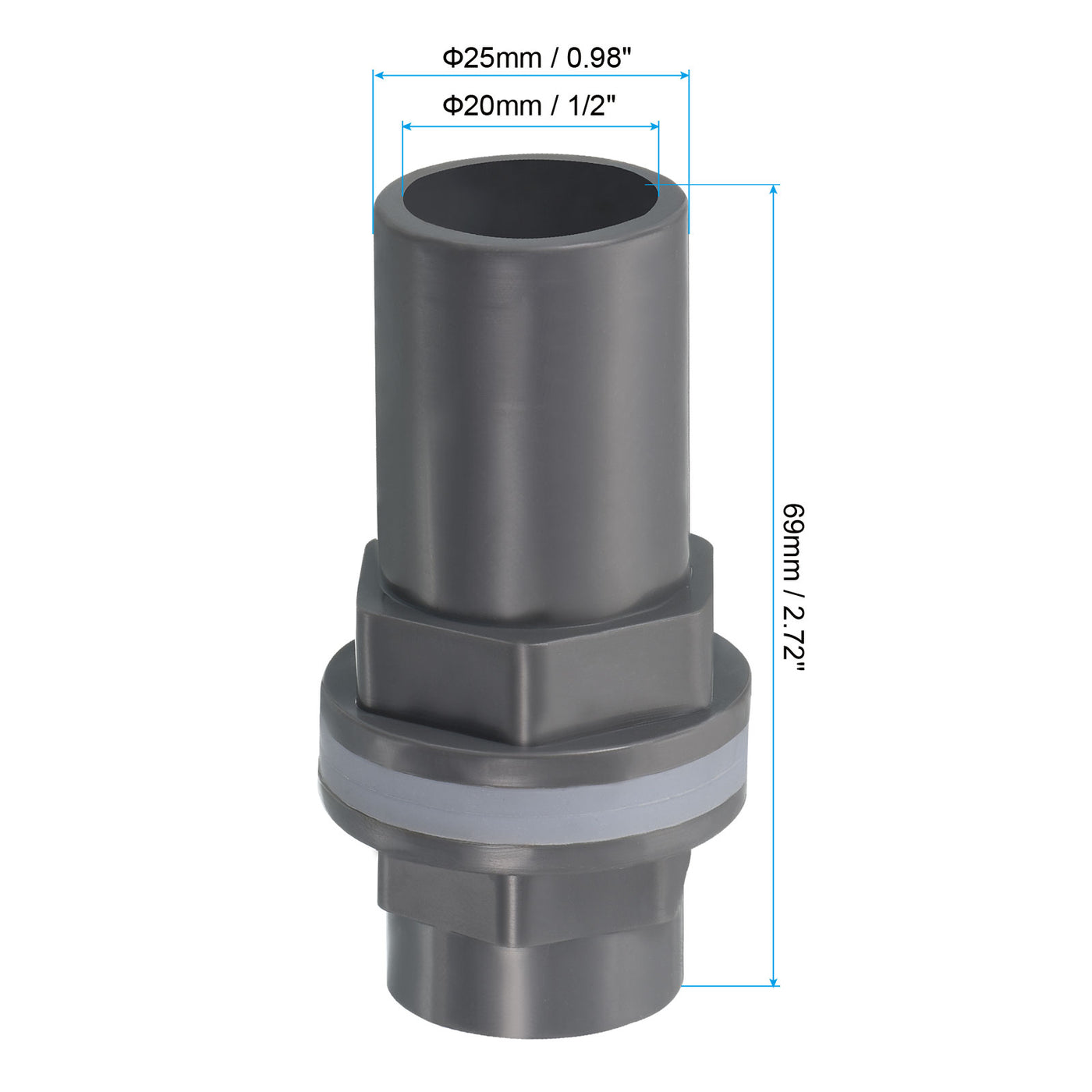 Harfington PVC Water Tank Pipe Fitting 1/2" ID DN15, 3 Pack Straight Tube Adapter Connector, Grey