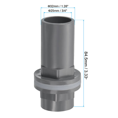 Harfington PVC Water Tank Pipe Fitting 3/4" ID DN20, Straight Tube Adapter Connector, Grey