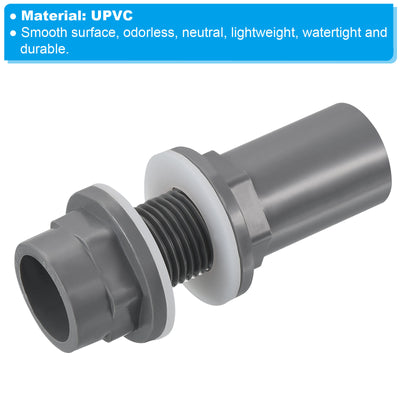 Harfington PVC Water Tank Pipe Fitting 3/4" ID DN20, 2 Pack Straight Tube Adapter Connector, Grey