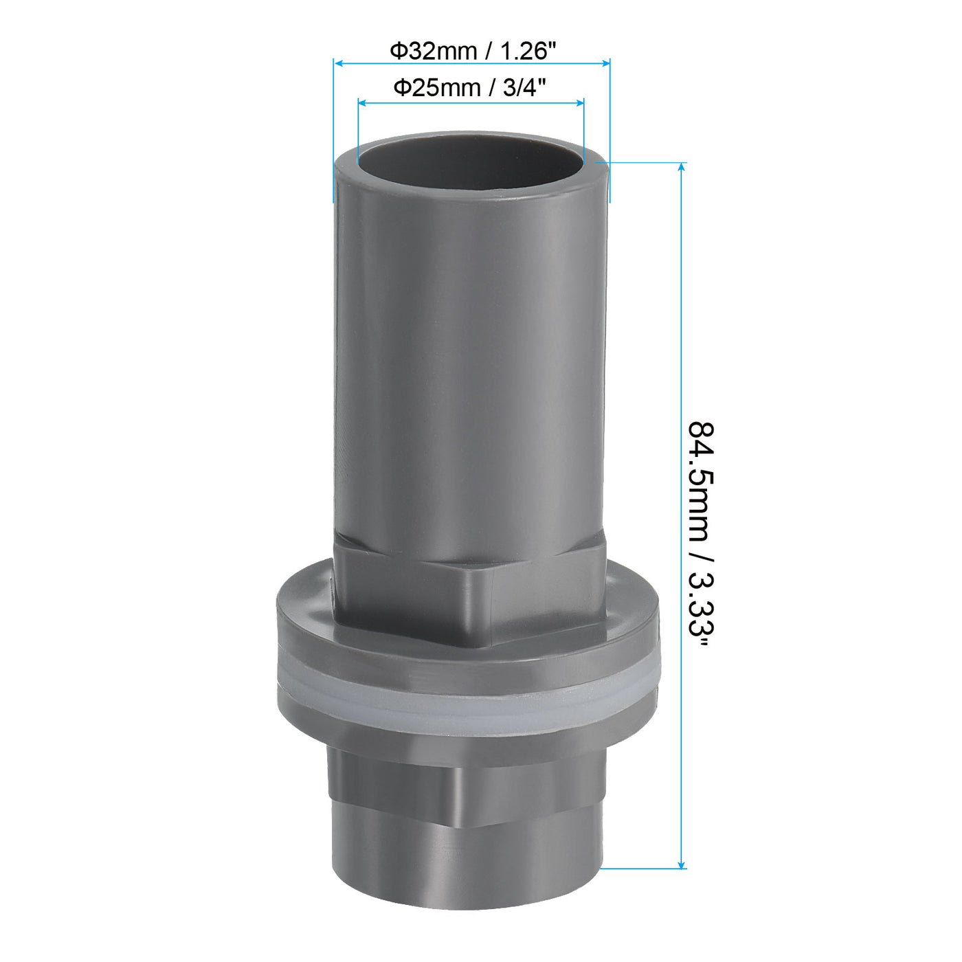 Harfington PVC Water Tank Pipe Fitting 3/4" ID DN20, 3 Pack Straight Tube Adapter Connector, Grey