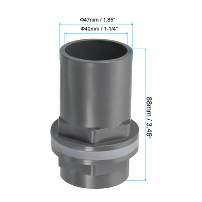 Harfington PVC Water Tank Pipe Fitting 1-1/4" ID DN32, 2 Pack Straight Tube Adapter Connector, Grey